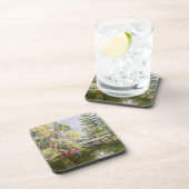 水彩赤いボートマウンテンレイクプラスチックコースター コースター (右側)