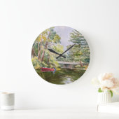 水彩赤いボート魚釣りレイクウォールクロック ラージ壁時計 (ホーム)