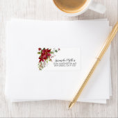水彩赤いポインセチアとホーリーの差出人ラベル ラベル (インサイチュ)