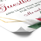 水彩赤いポインセチアの花の結婚式ゲストブック ポスター (角)