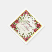 水彩赤いポインセチア(金ゴールドトリム付フェイク) スタンダードカクテルナプキン (角)