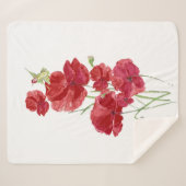 水彩赤いポピーのハミングバードガーデンバード シェルパブランケット (正面(横))