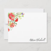 水彩赤いポピーのワイルドフラワーの名パーソナライズされた前 ノートカード (正面)