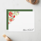 水彩赤いポピーのワイルドフラワーの名パーソナライズされた前 ノートカード (正面/裏面インサイチュ)