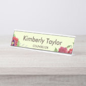 水彩赤いポピーの花のイラストオフィス デスクネームプレート (正面)
