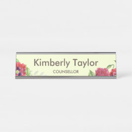 水彩赤いポピーの花のイラストオフィス デスクネームプレート