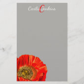 水彩赤いポピーの花&名前 便箋 (正面)