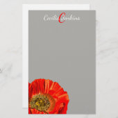 水彩赤いポピーの花&名前 便箋 (正面/裏面)