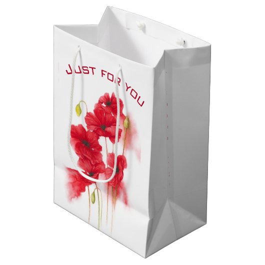 水彩赤いポピー ミディアムペーパーバッグ (正面アングル)