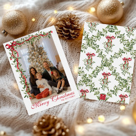 水彩赤いリボンのもみの木の花輪の写真 シーズンカード
