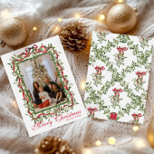 水彩赤いリボンのミスティルテーのガーランド写真 シーズンカード