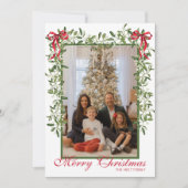 水彩赤いリボンのミストレットの花輪の写真 シーズンカード (正面)