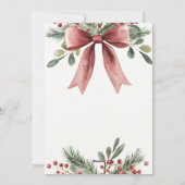 水彩赤いリボンの弓の果実のクリスマス素朴 シーズンカード (裏面)