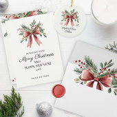 水彩赤いリボンボウベリーシンプルクリスマス シーズンカード