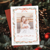 水彩赤いリボン弓フレームフォトクリスマス シーズンカード
