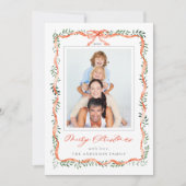 水彩赤いリボン弓フレーム2写真クリスマス シーズンカード (正面)