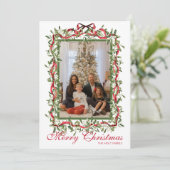 水彩赤いリボン ミストルティー ガーランド フォト シーズンカード (スタンド正面)