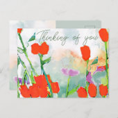 水彩赤いワイルドフラワーと空はがき ポストカード (正面/裏面)