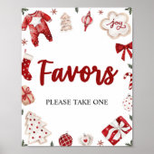 水彩赤い冬かわいいクリスマスの好意サイン ポスター (正面)