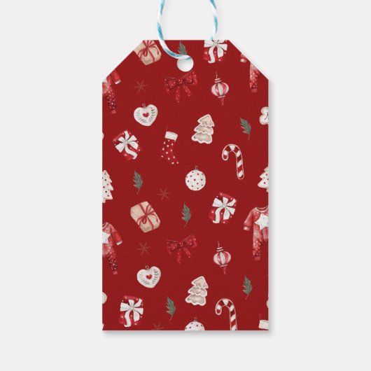 水彩赤い冬かわいいクリスマスベビーシャワー ギフトタグ (裏面)