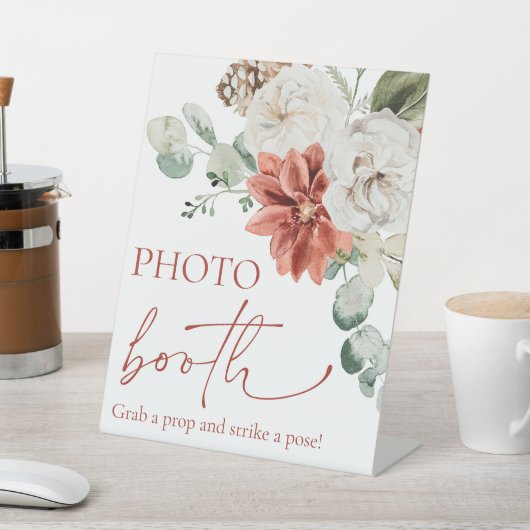 水彩赤い冬のクリスマスフォトブースの看板 台座サイン (インサイチュ)