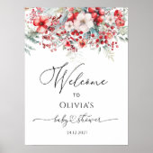 水彩赤い冬のフローラ赤いシャワーへようこそ ポスター (正面)