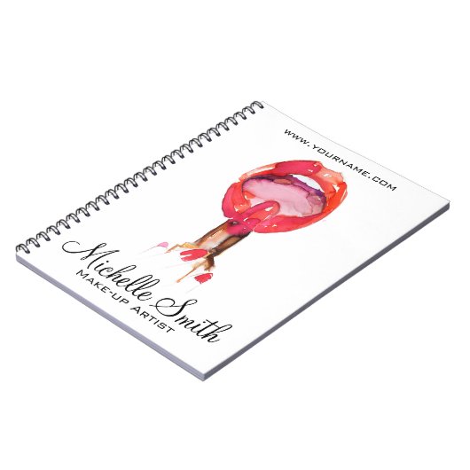 水彩赤い唇と口紅のメイクアップブランディング ノートブック (左側)