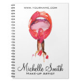 水彩赤い唇と口紅のメイクアップブランディング ノートブック (正面)