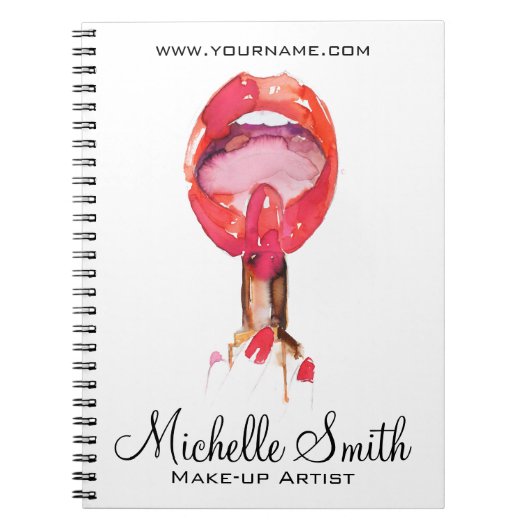 水彩赤い唇と口紅のメイクアップブランディング ノートブック (正面)