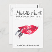 水彩赤い唇と口紅のメイクアップブランディング ポストカード (正面/裏面)