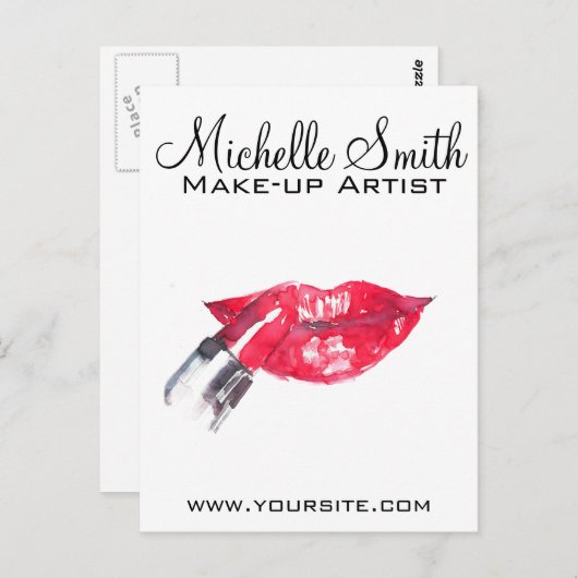 水彩赤い唇と口紅のメイクアップブランディング ポストカード (正面/裏面)