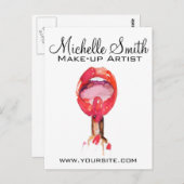 水彩赤い唇と口紅のメイクアップブランディング ポストカード (正面/裏面)