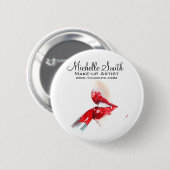 水彩赤い唇と口紅のメイクアップブランディング 缶バッジ (正面&裏面)