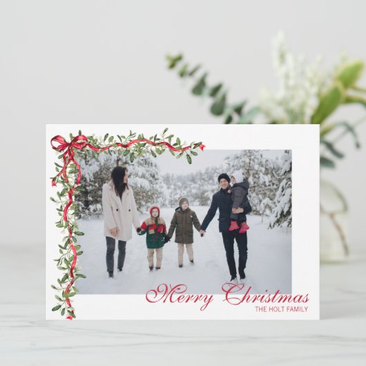 水彩赤い弓ミスタルトウのガーランド写真 シーズンカード (スタンド正面)