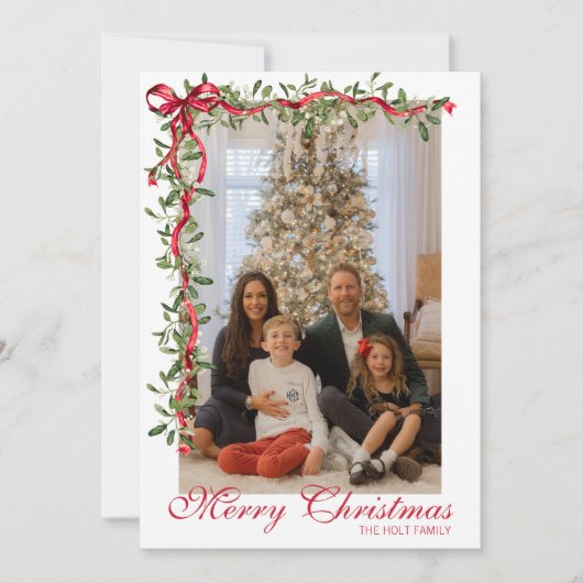 水彩赤い弓ミスタルトウのガーランド写真 シーズンカード (正面)