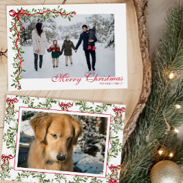 水彩赤い弓ミスタルトウのガーランド写真 シーズンカード