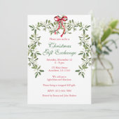 水彩赤い弓ミスタルトーガーランドクリスマス 招待状 (スタンド正面)