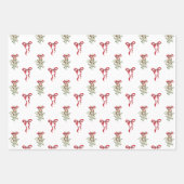 水彩赤い弓ミスタルトークリスマス ラッピングペーパーシート (正面)