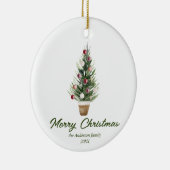 水彩赤い木メリークリスマス セラミックオーナメント (右)