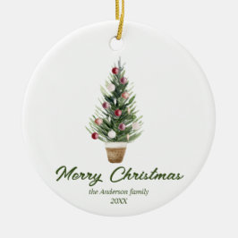 水彩赤い木メリークリスマス セラミックオーナメント