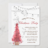 水彩赤い松の木，ライト，クリスマスパーティー 招待状 (正面)