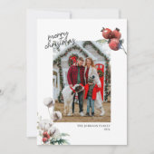 水彩赤い果実と綿花の葉の写真 シーズンカード (正面)