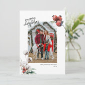 水彩赤い果実と綿花の葉の写真 シーズンカード (スタンド正面)