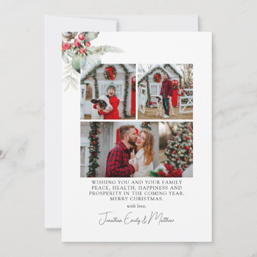 水彩赤い果実と綿花の葉の写真 シーズンカード (裏面)