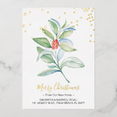 水彩赤い果実と葉のクリスマス 箔シーズンカード (正面)