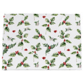 水彩赤い果実、ヤドリギとホリ離れー ラージペーパーバッグ (正面)