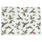 水彩赤い果実、ヤドリギとホリ離れー ラージペーパーバッグ (裏面)