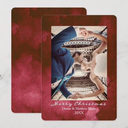 水彩赤い梨のエレガントなクリスマスカード 招待状 (正面/裏面)