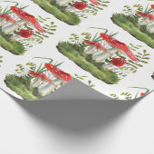 水彩赤い森の野生のキノコと植物 ラッピングペーパー (角)