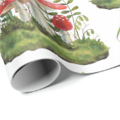 水彩赤い森の野生のキノコと植物 ラッピングペーパー (ロールコーナー)